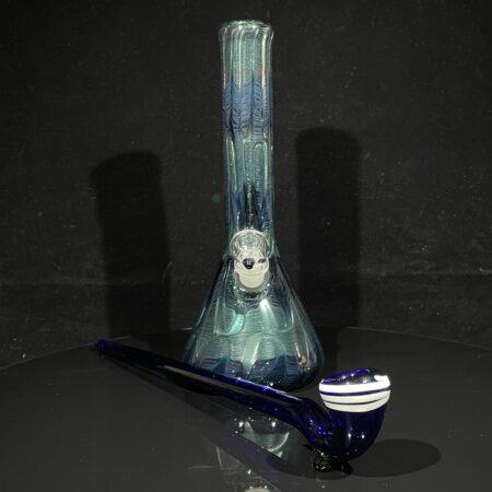 11" Sea Ice Beaker Bong + Indigo Gandalf Glass Pipe Combo Glass Pipe Mary Jane's Glass