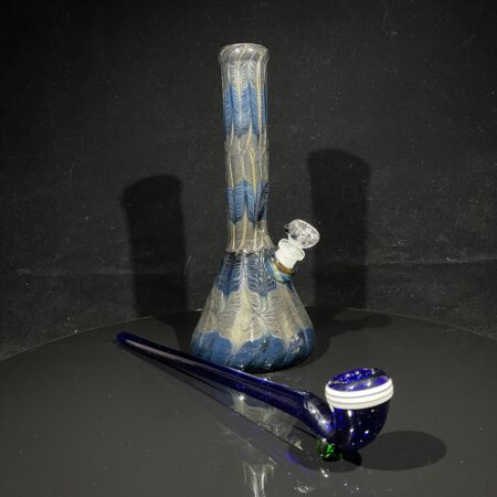 11" Midnight Sparkle Beaker Bong + Indigo Gandalf Glass Pipe Combo Glass Pipe Mary Jane's Glass