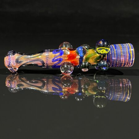 Triple Millie Marbled Inside Out Chillum Glass Pipe Matty White