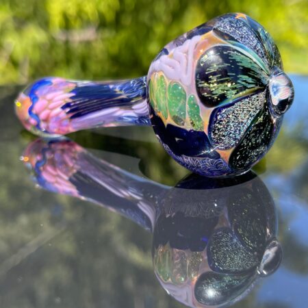 Dichro Flower W/ Milli Inside Out Spoon Glass Pipe Matty White