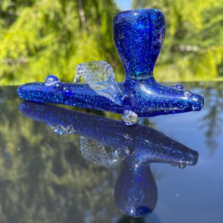 Dichroic Ceremonial Peace Pipe with Feather Glass Pipe Fiona Phoenix Fire