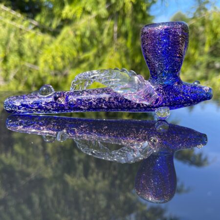 Dichroic Ceremonial Peace Pipe with Feather Glass Pipe Fiona Phoenix Fire