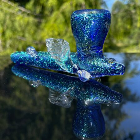 Dichroic Ceremonial Peace Pipe with Feather Glass Pipe Fiona Phoenix Fire