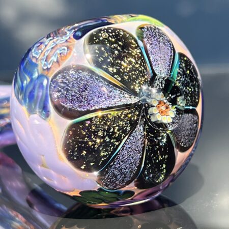 Dichro Flower W/ Milli Inside Out Spoon Glass Pipe Matty White