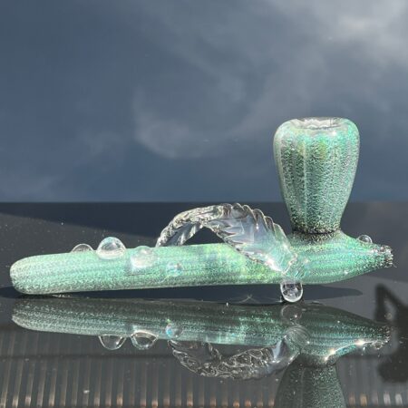 Dichroic Ceremonial Peace Pipe with Feather Glass Pipe Fiona Phoenix Fire