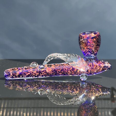 Dichroic Ceremonial Peace Pipe with Feather Glass Pipe Fiona Phoenix Fire