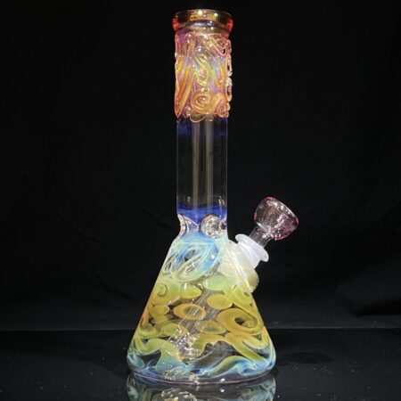 9.5″ Fume Squiggle Beaker Bong All Pipes and Accessories Tako Glass 9.5" Fume Squiggle Beaker Bong
