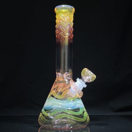 9.5″ Fume Squiggle Beaker Bong All Pipes and Accessories Tako Glass 9.5" Fume Squiggle Beaker Bong