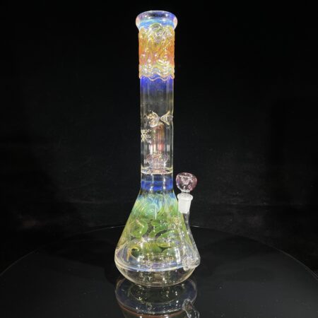 15" Gold Fumed Double Perc with Halo Beaker Bong