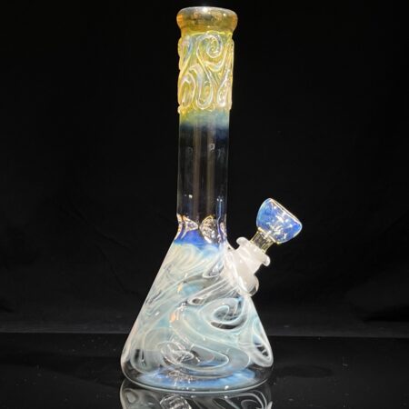 9.5″ Silver Fume Squiggle Beaker Bong All Pipes and Accessories Tako Glass 9.5" Silver Fume Squiggle Beaker Bong