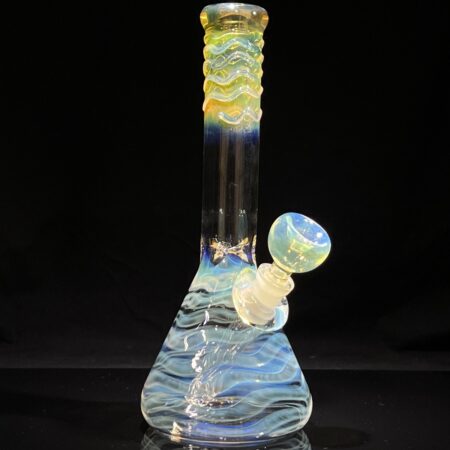 9.5″ Silver Fume Squiggle Beaker Bong All Pipes and Accessories Tako Glass 9.5" Silver Fume Squiggle Beaker Bong