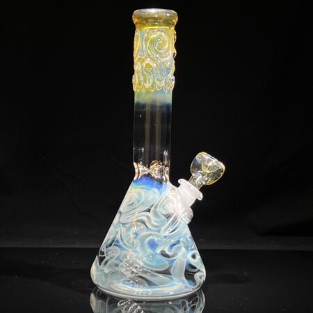 9.5″ Silver Fume Squiggle Beaker Bong All Pipes and Accessories Tako Glass 9.5" Silver Fume Squiggle Beaker Bong