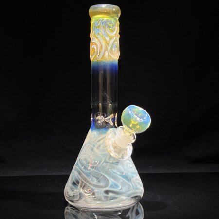 9.5″ Silver Fume Squiggle Beaker Bong All Pipes and Accessories Tako Glass 9.5" Silver Fume Squiggle Beaker Bong