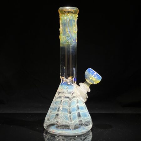 9.5″ Silver Fume Squiggle Beaker Bong All Pipes and Accessories Tako Glass 9.5" Silver Fume Squiggle Beaker Bong