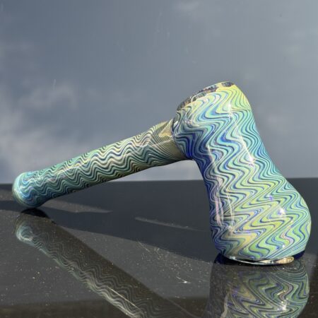 Silver Fume Cobalt Lined Hammer Bubbler All Pipes and Accessories Tako Glass Silver Fume Cobalt Lined Hammer Bubbler
