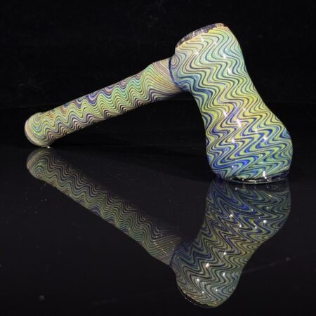 Silver Fume Cobalt Lined Hammer Bubbler All Pipes and Accessories Tako Glass Silver Fume Cobalt Lined Hammer Bubbler