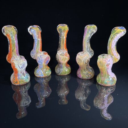 Gold Fumed Squiggle Mini-Sherlock Bubbler All Pipes and Accessories Tako Glass Gold Fumed Squiggle Mini-Sherlock Bubbler