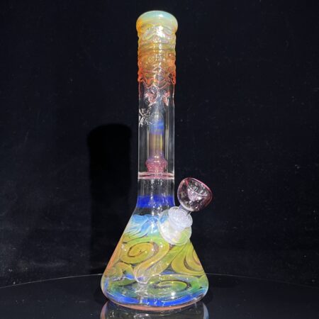 9.5″ Double Perc Fumed Beaker Bong All Pipes and Accessories Tako Glass 9.5" Double Perc Fumed Beaker Bong